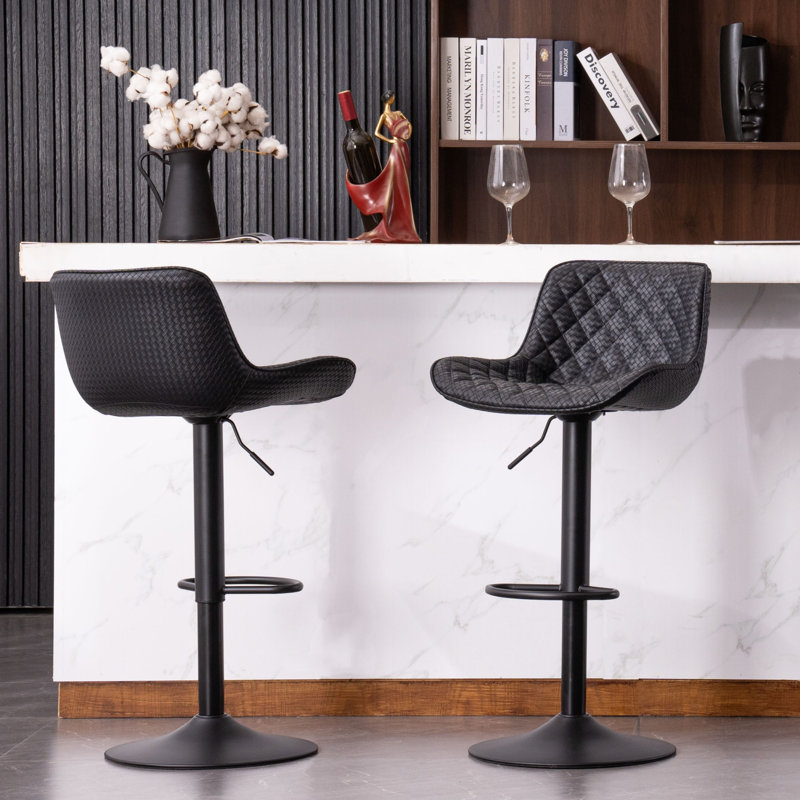 Swivel Upholstered Adjustable Height Counter Stool with Metal Frame, Black