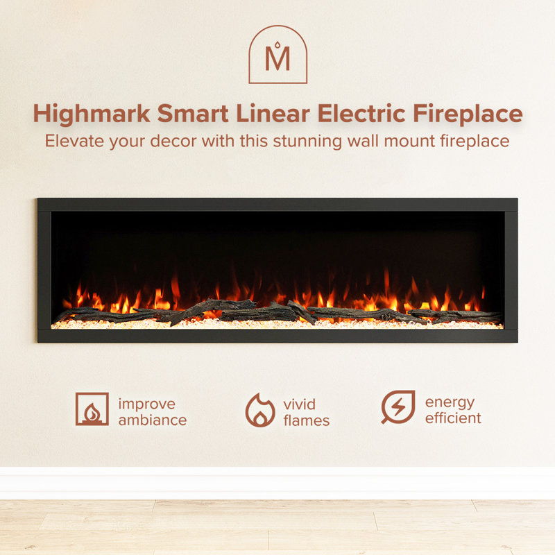 Modern Ember Highmark Smart Linear Electric Fireplace - 10 Different Flame Colors, Works With Alexa And Google Assistant