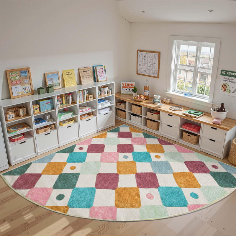 Colorful Diamond Carpet for Kids Washable Non-slip Rug Confetti on Cream, Slice/Wedge 8', Confetti on Cream