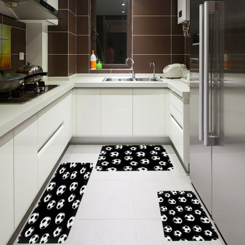 Ensemble de tapis de cuisine noir et blanc 3 pièces pour cuisine et chambre d'enfant