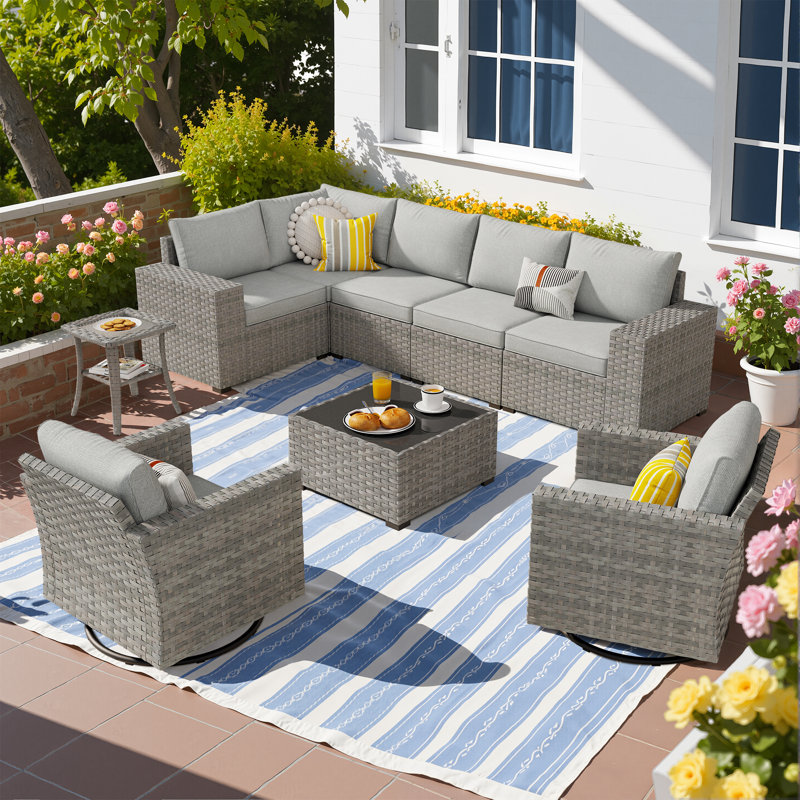 Sewilla 7 - Person Patio Conversation Set with Cushions, No, Gray