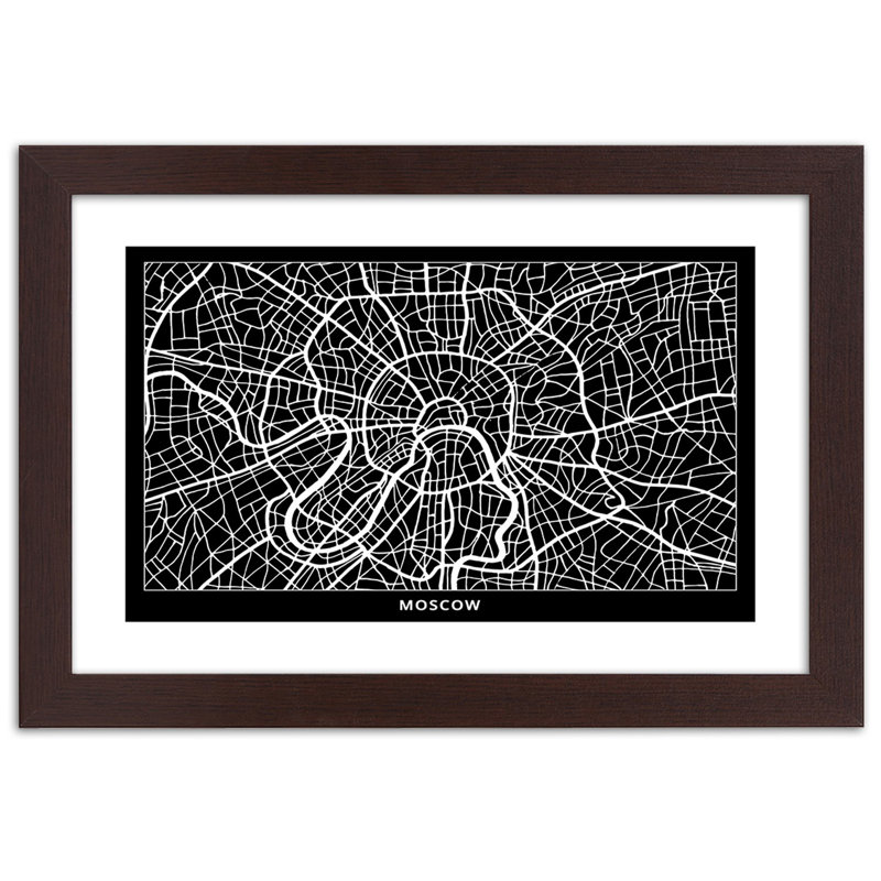 Moscow City Map - Single Picture Frame Print, 70cm H x 100cm W, Brown