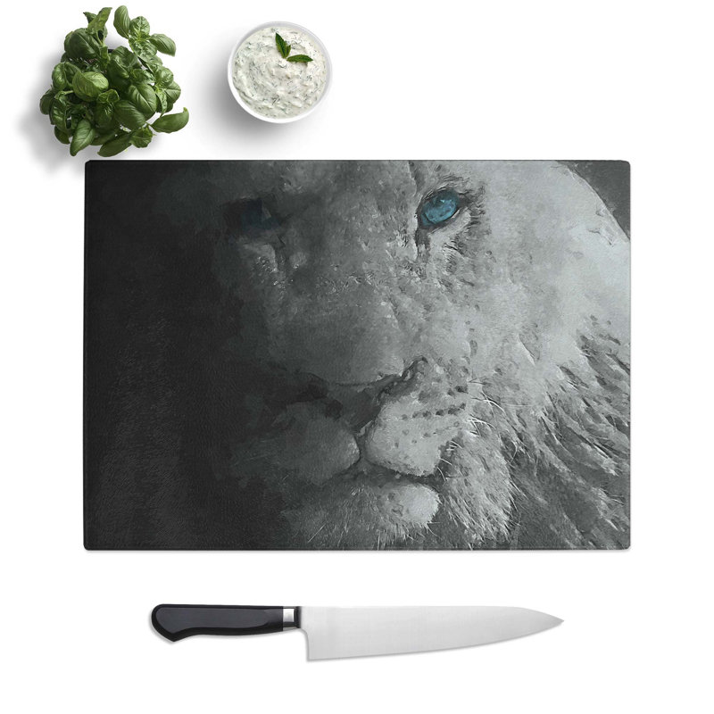 Tempered Glass Teal Blue Eyes of a Lion in Abstract Chopping Board, 28.5 cm W x 20 cm L