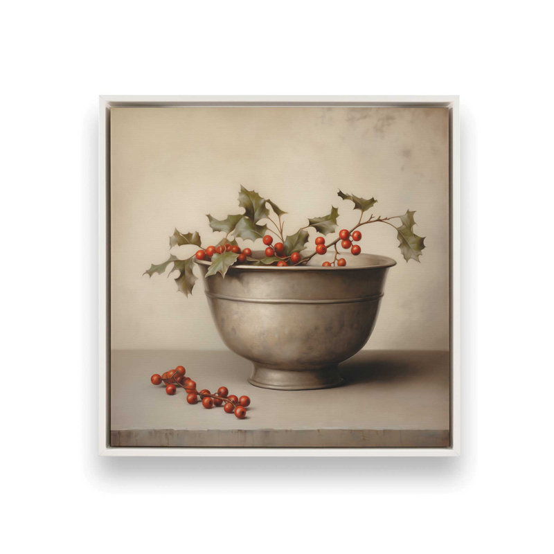 «Holly Bowl» par Heidi Kuntz, reproduction d'art, Toile avec cadre, L 12 po x H 12 po, Blanc