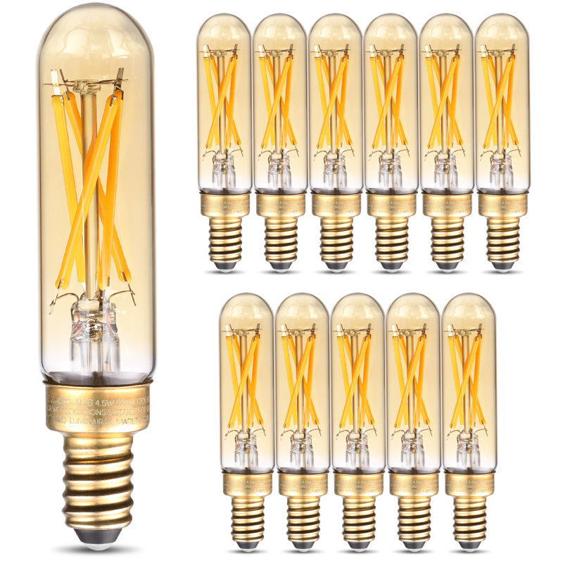 Ampoules DEL tubulaires T6 4,5 W (équivalent 25 W), verre ambré 2200 K, à filament Edison dimmable, 360 lm, certifiées UL, culot E12