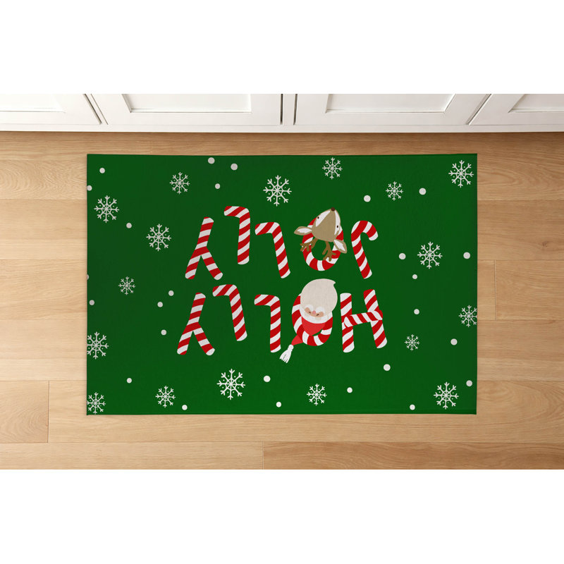 Tapis de cuisine Holly Jolly, Rectangulaire 3 pi x 5 pi, Vert