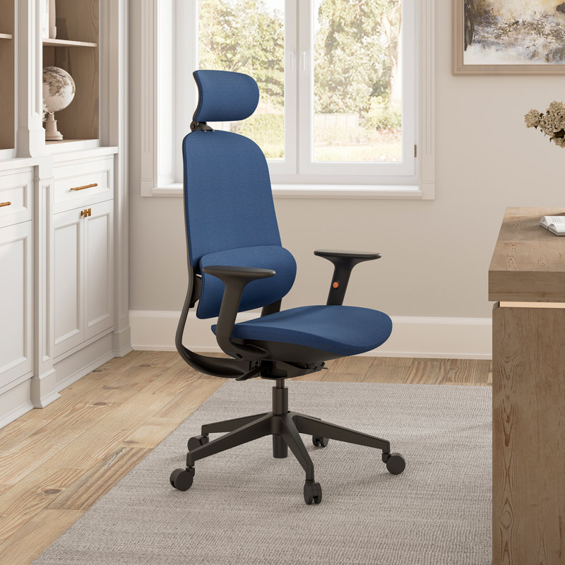 Chaise de bureau en filet avec appui-tête Victor, Bleu