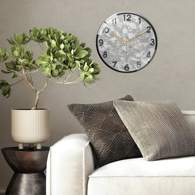 Grande horloge murale texturée à cadran noir avec cadre noir - horloge murale moderne en verre 12 po