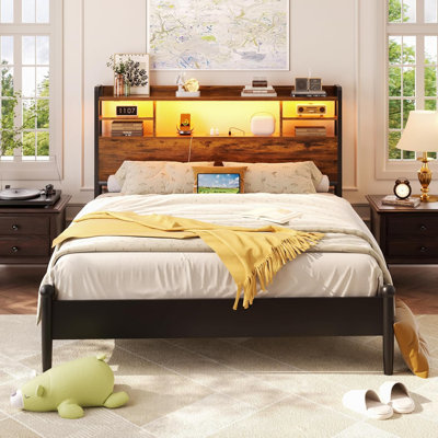 Headboard for Full Size Bed with Storage, Headboards with LED Light, Power Outlets, USB Ports