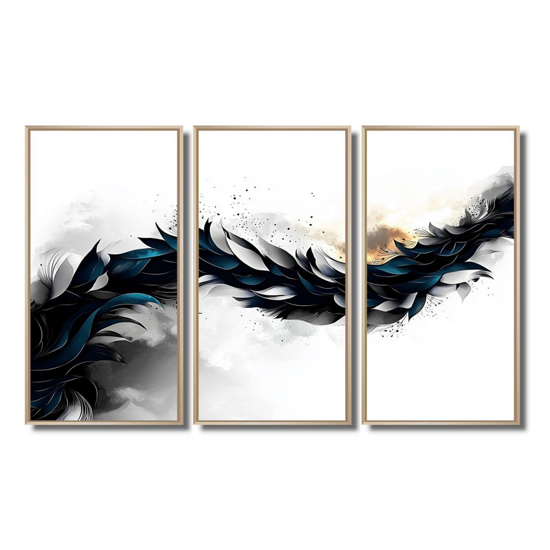 Ensemble de décorations géométriques abstraites géométriques Rift Of Aqua Waves III, H 32 po x l 48 po, Naturel