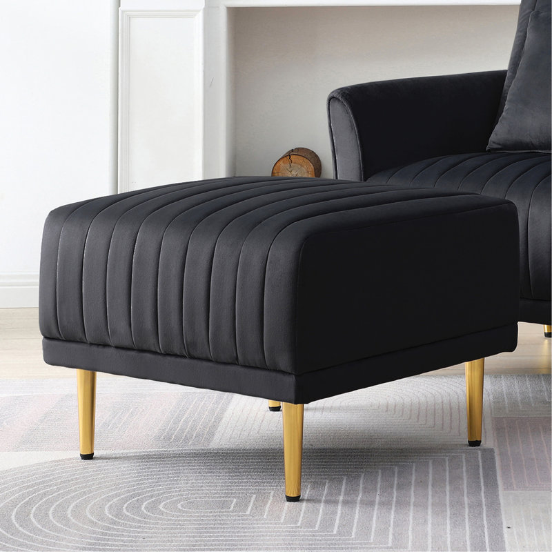 Canapé de salon en velours capitonné à combiner avec canapé modulaire, Noir, noir, noir, noir