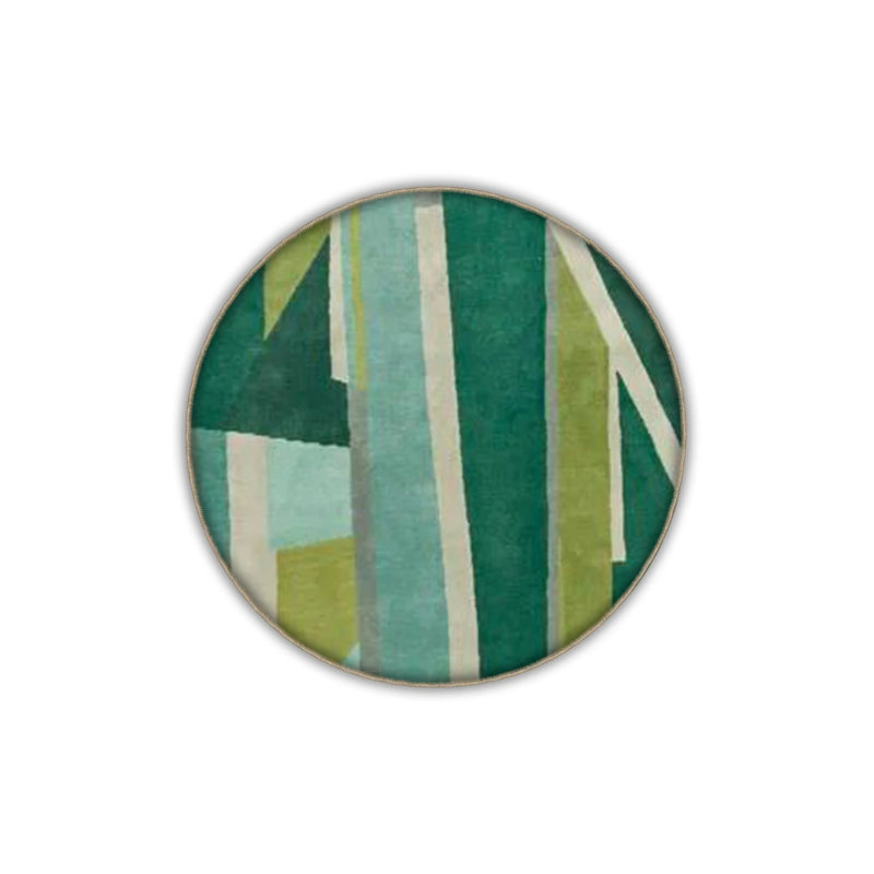 Green Themed Abstract Geometric Patterned Fringed Modern Decorative Carpet, Rectangle 4' x 5'11"