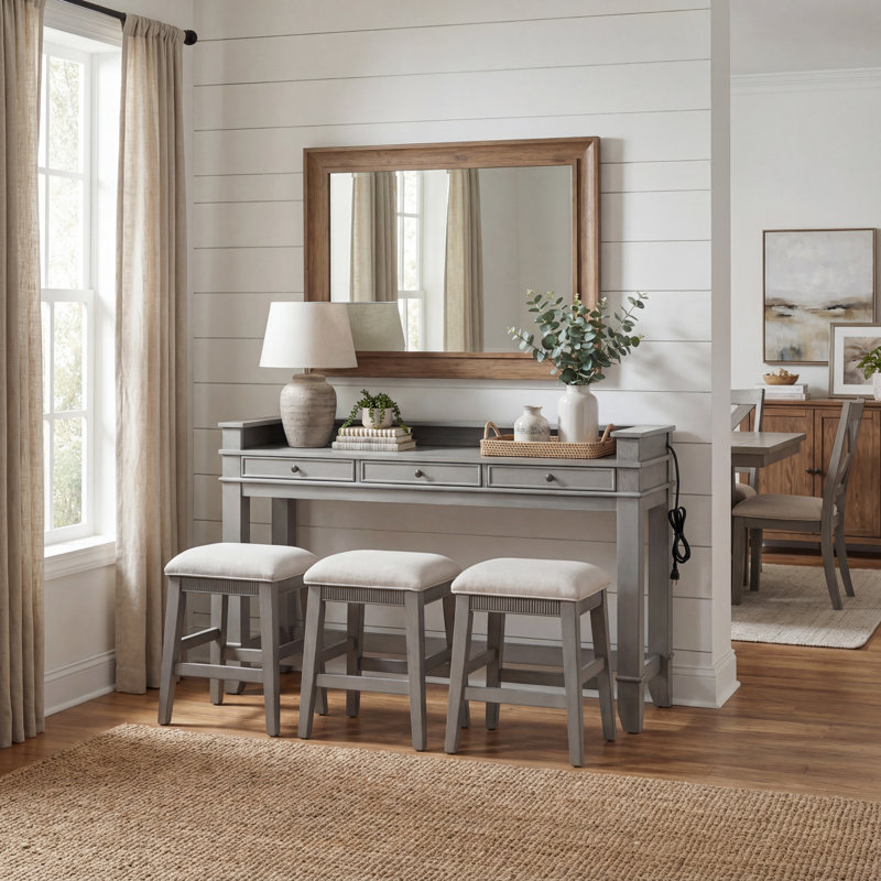 Ensemble de table de salle à manger 4 pièces Retro avec tiroirs de rangement, table et 2 chaises, pour une petite cuisine en gris clair