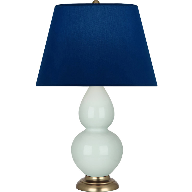 Lampe de table double gourde en céramique, Bleu marine/gris, Céladon glacé / laiton, Laiton