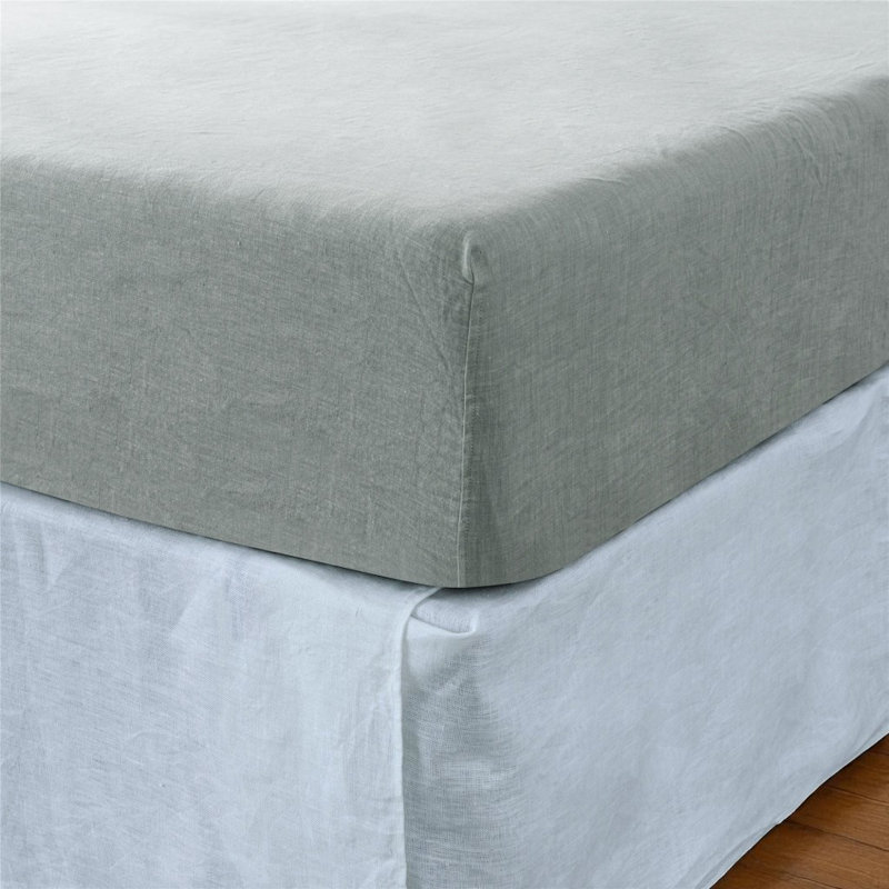 Drap-housse simple en lin bleu