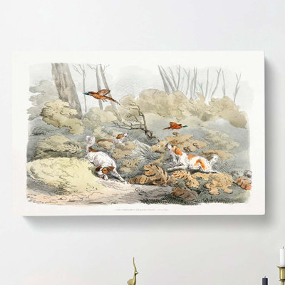 Dogs Chasing Pheasants by Ohara Koson - Wrapped Canvas Painting
