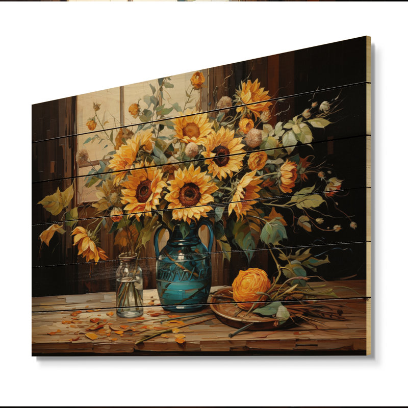Chef-d'œuvre de tournesols de Van Gogh III sur bois, H 30 po x l 40 po x P 0,78 po