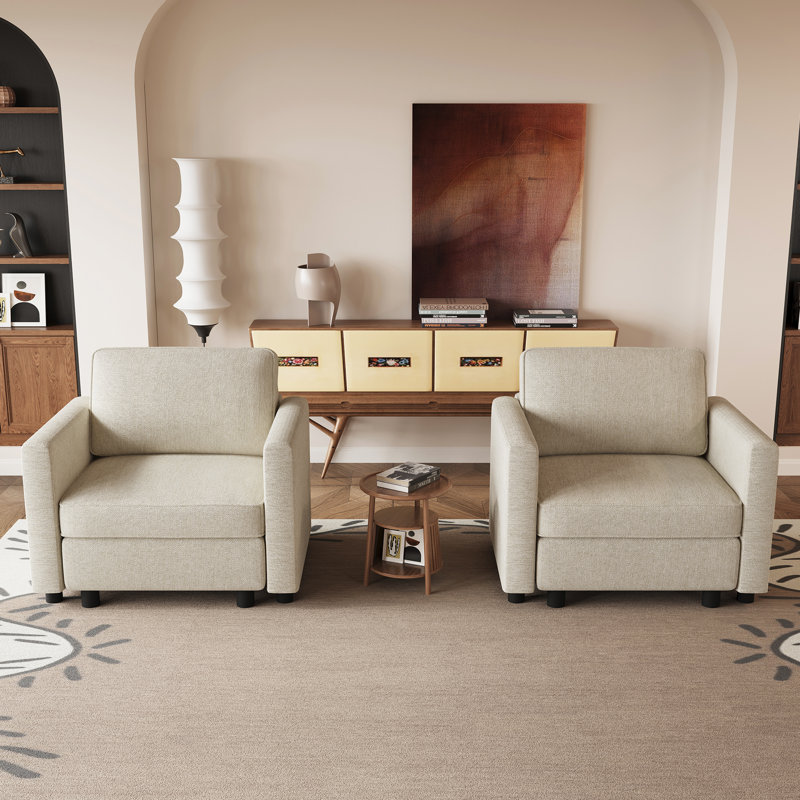 Ensemble de chaises d'appoint 2 pièces avec rangement sous le siège pour l'espace de vie, Beige