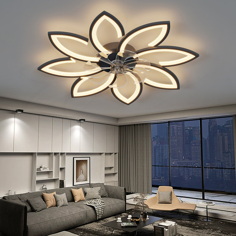 Ventilateur de plafond 35,4 po avec lumières, télécommande 3 températures de couleur, ventilateur à 6 vitesses, Noir