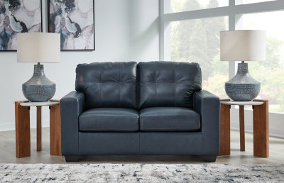 Santorine Ocean Tufted Faux Leather Loveseat with Removable Cushions