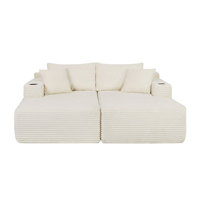 Canapé modulaire 76 po Cloud, méridienne en L avec méridienne en forme de R avec assise profonde et confortable canapé 2 places pour salon moderne, blanc, SUPPORT DE TASSE
