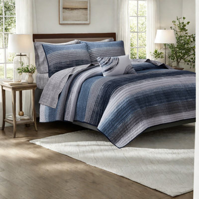 Ensemble de literie 8 pièces luxueux en microfibre et coton doux, motif aquarelle bleu marine pour une vie confortable