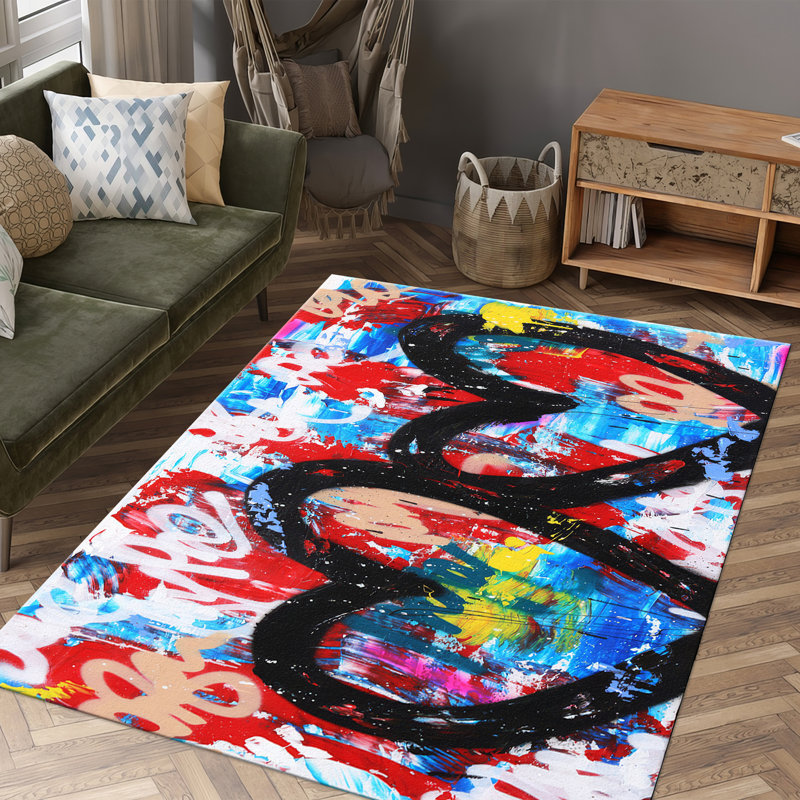 Chic Modern Art-Inspired Soft Pile Rug with Vivid Abstract Print for Trendsetting Home Décor, Rectangle 3'3" x 4'11"