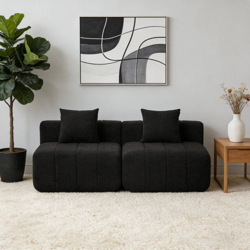 Canapé symétrique symétrique - chenille, compression, Noir