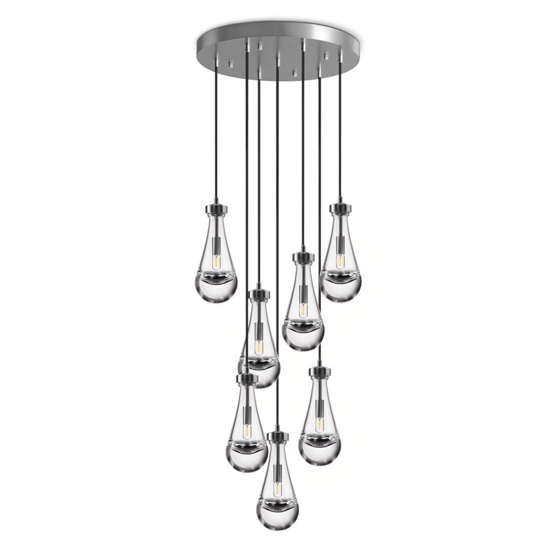 7-Lights Raindrop Solid Thick Glass Pendant light, Nickel