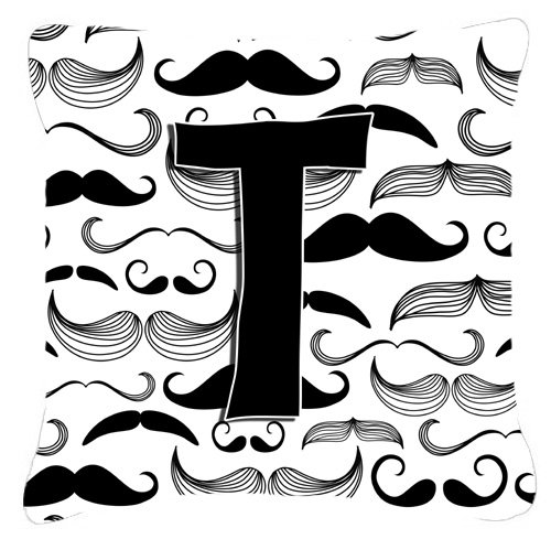 Lettre Moustache Monogram intérieur/extérieur Throw Pillow, 14" H x 14" L x 4" D, T