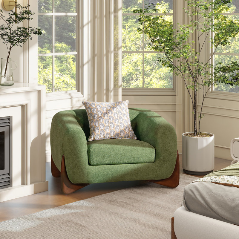 Amala Upholstered Barrel Chair, Green Sherpa