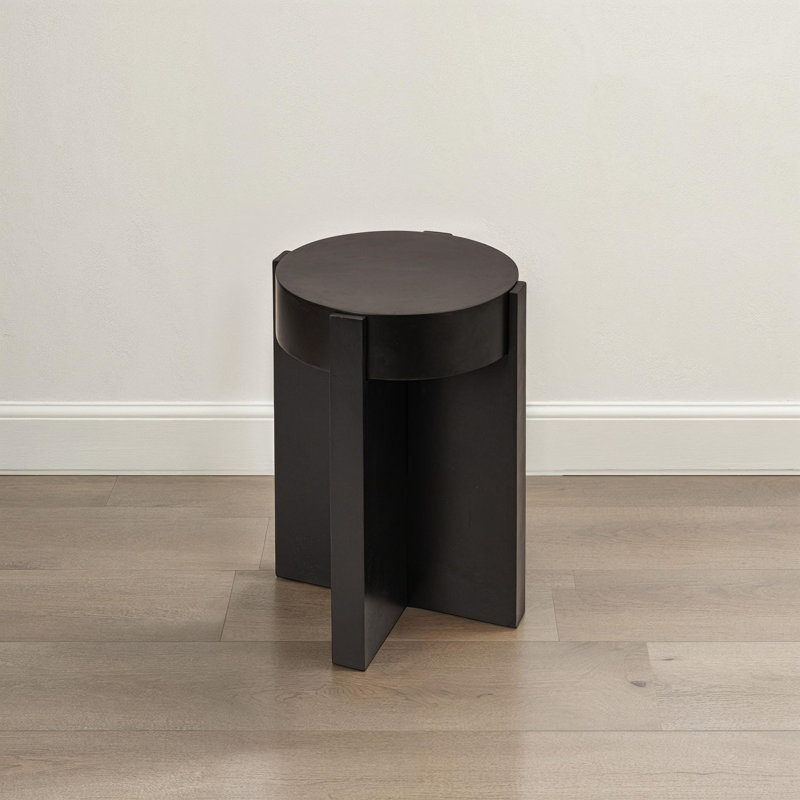 Phoenix Acacia Wood Side Table with Metal Top, Black