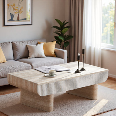 Table basse moderne avec 2 tiroirs cannelés