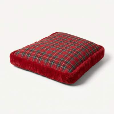 Tufted Plaid Pet Bed with Plush Sherpa Bolster