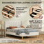 Structure de lit double tapissier à oreilles avec tête de lit capitonnée verticale, sans sommier tapissier, crème-609195233-586456683