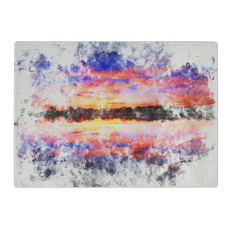 Evening Sunset Watercolour Chopping Board, 0.4cm H x 28.5cm W x 39cm L
