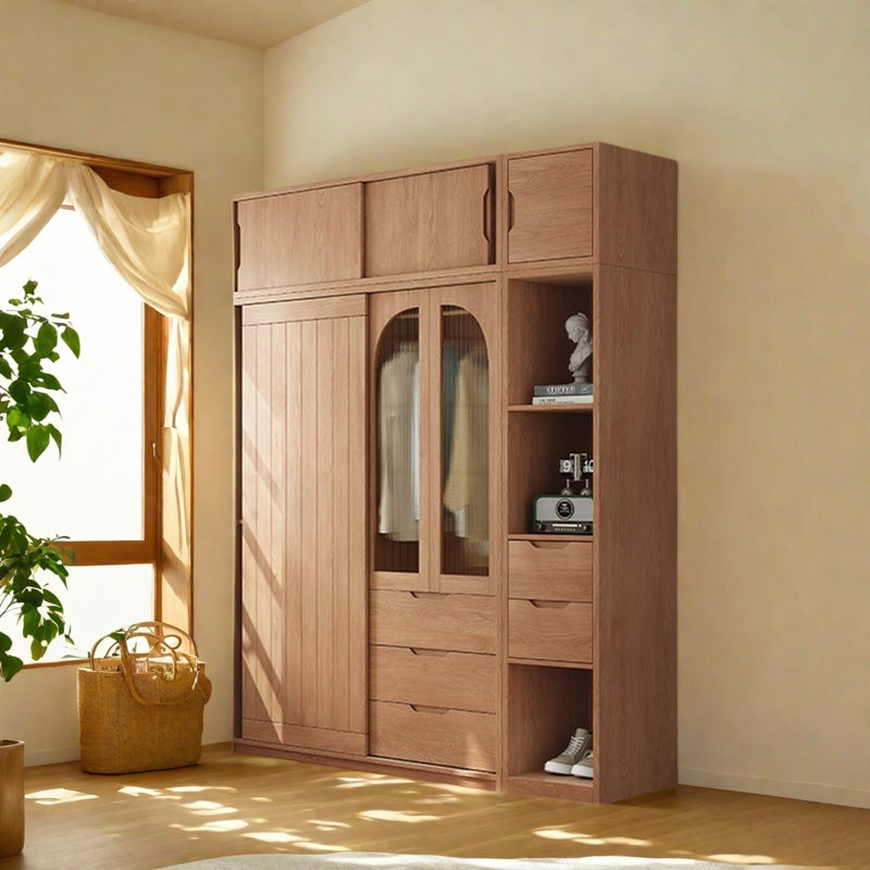Retro Simple Push Pull Wardrobe, 98.43" H x 70.87" W x 23.62" D