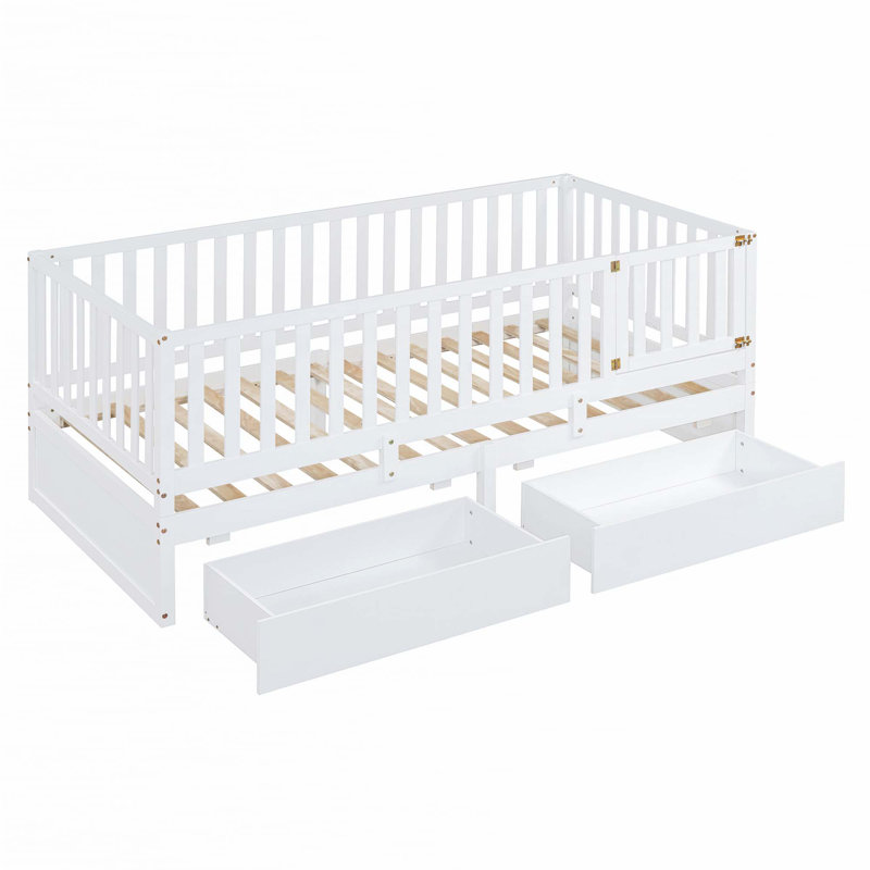 Daybed with Fence Guardrails and 2 Drawers, Twin, White