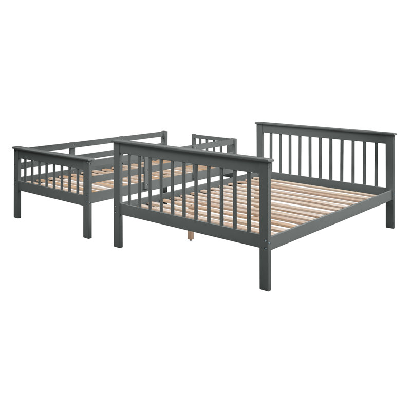 Veyra Twin Over Full Bunk Bed With Storage Stairs, Gray