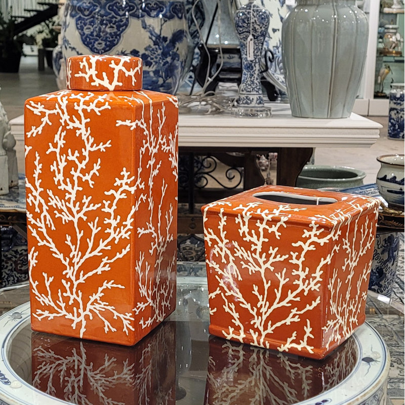 Couvercle de boîte à mouchoirs en porcelaine corail