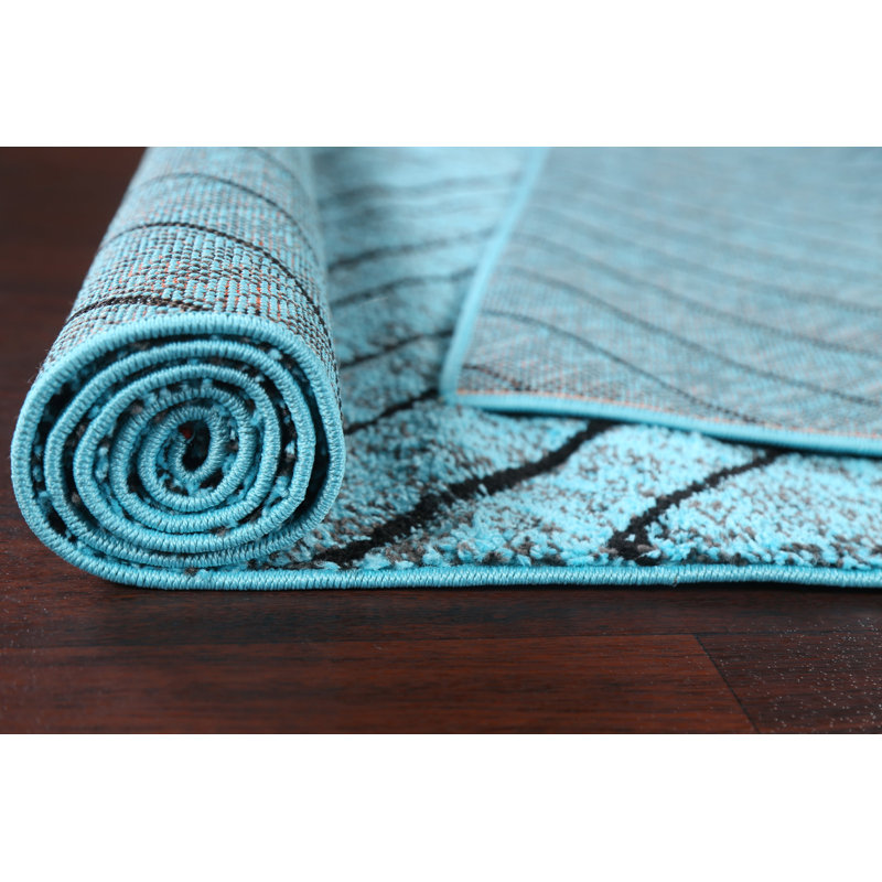 Tapis oriental transitionnel bleu turquoise 5X8, Rectangle 6 pi 7 po x 9 pi 6 po