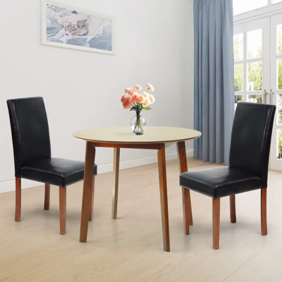 3 Piece Dining Table Set, 2 Classic Style Solid Wood Upholstered Chairs w Round Dining Table