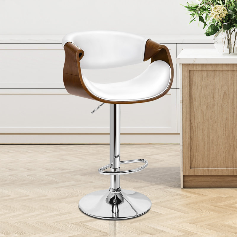 Upholstered Adjustable Height Counter Stool with Solid Wood Frame