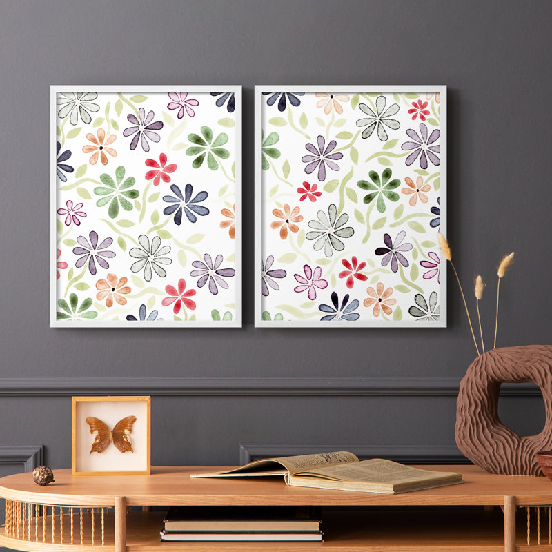 «Faded Flowers I», reproduction encadrée de qualité supérieure - prête à être accrochée - aucun clou requis - aucun clou requis