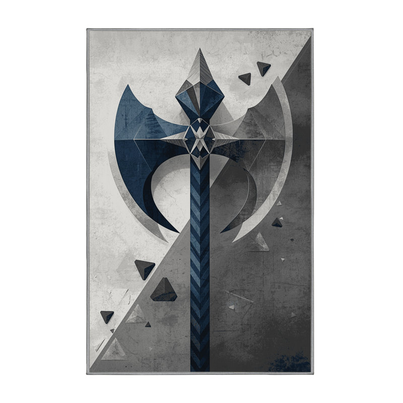 Soft Plush Dunmire Viking Axe Modern Rustic Geometric Area Rug in Gray – Gray Binding, 7x10