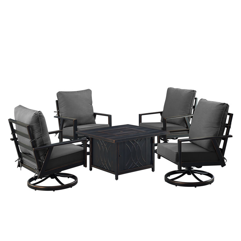 Ensemble de table de foyer en aluminium noir avec quatre fauteuils club, Noir