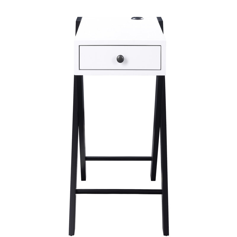 Table d'appoint rectangulaire avec tiroir et - Design blanc noir élégant et pratique
