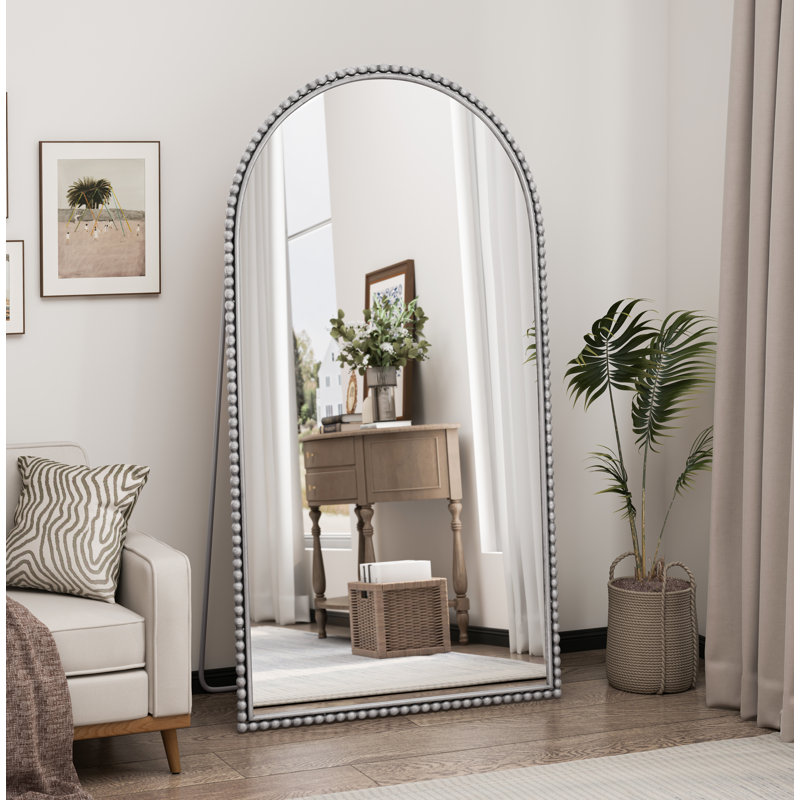 Miroir pleine longueur rétro en fer avec pieds de soutien, pour le salon, la chambre à coucher,, Argent argent