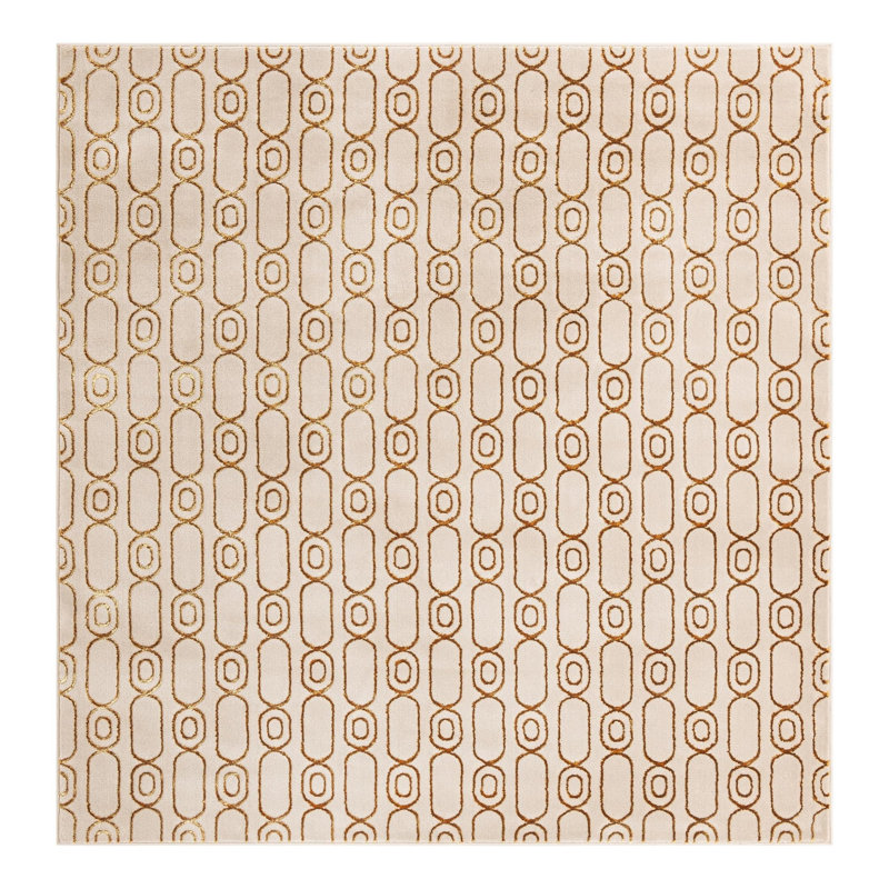 Latitude Run® Column Nikica Rug White and Gold, Square 7'10"