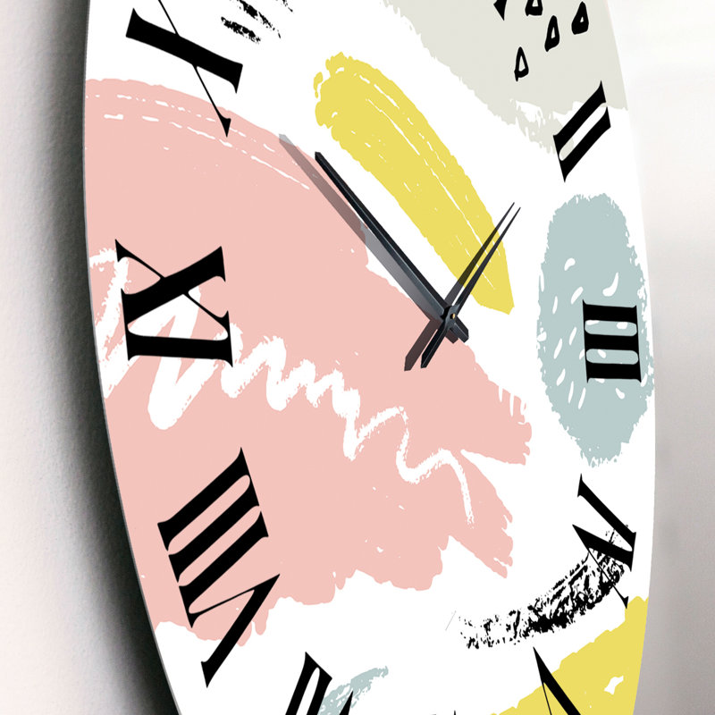 Éléments décoratifs rétro rose, jaune et gris - horloge murale moderne, Petit